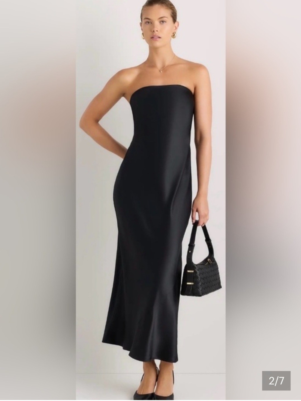 Quince Black Strapless Silk Maxi Dress